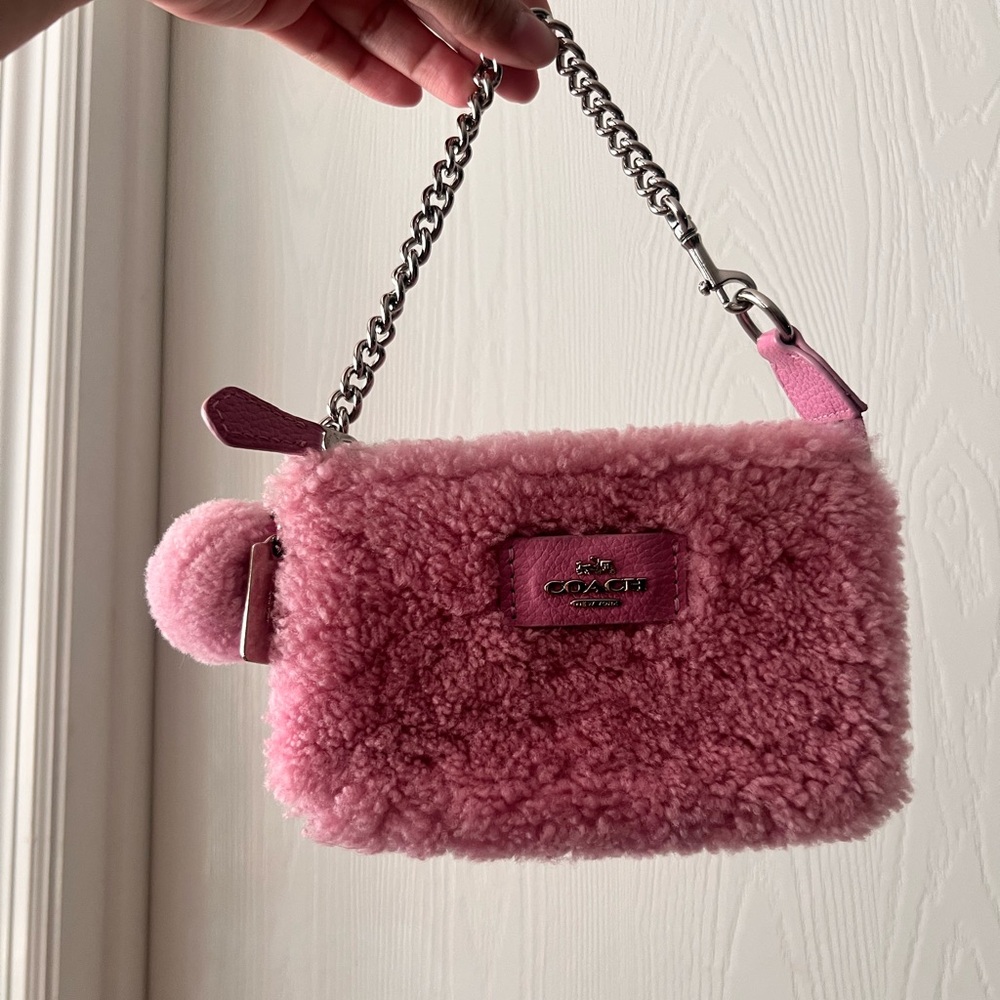 Coach 1941 Pink Shearling Nolita Mini Bag with Chain Strap